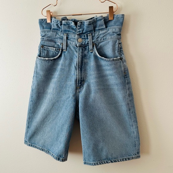 Agolde super high waisted ruffle top 100% organic cotton demin blue jean shorts - Picture 6 of 10